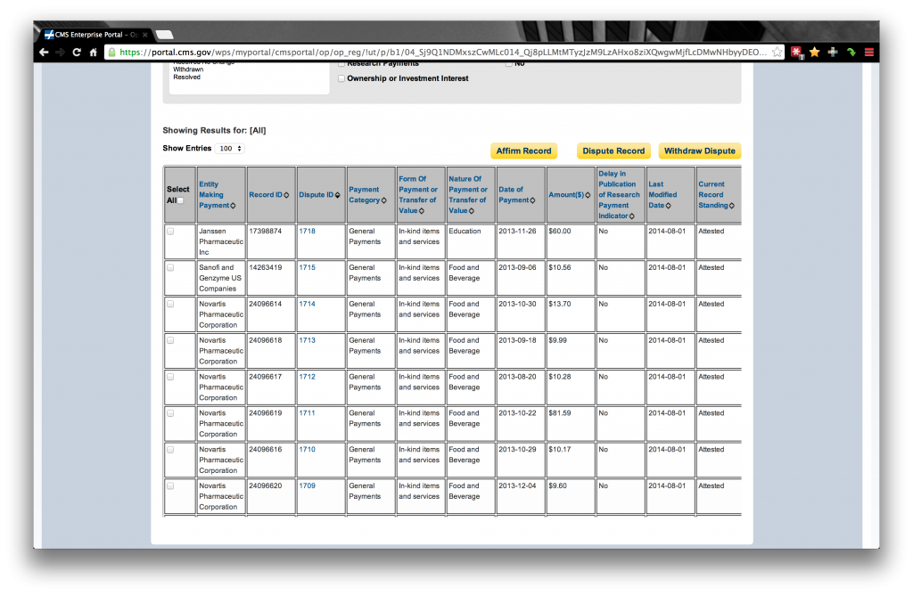 A whole page of erroneous data