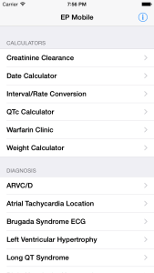 EP Mobile Main Menu Drug calculators gone, creatinine clearance calculator added